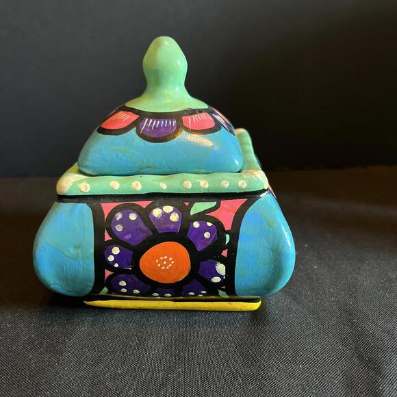 Vtg. Mexican Pottery Talavera Folk Art Hand Painted Cannister Container Floral - Picture 4 of 14